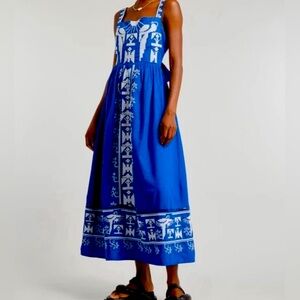 FARM Rio Navy Macaw Embroidered Maxi Dress